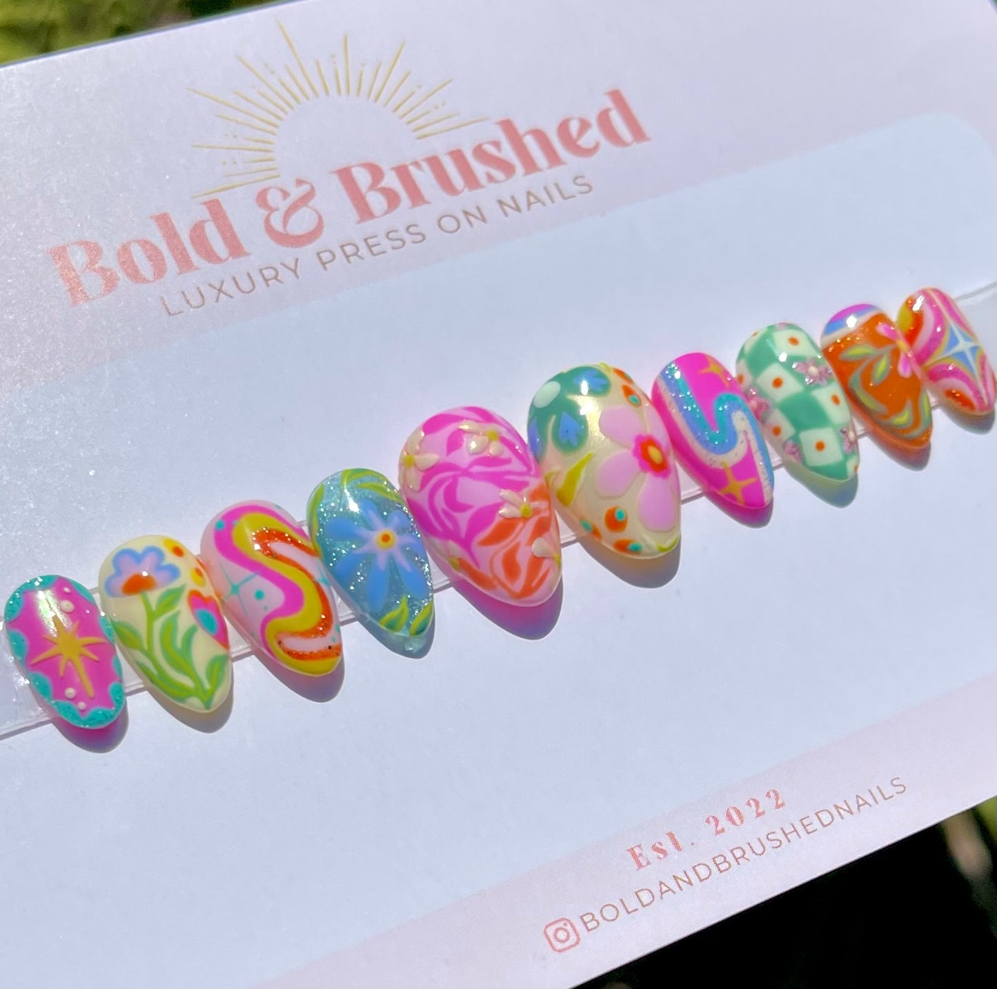 Retro Pink, Orange & Green Florals with Swirls and Checkers