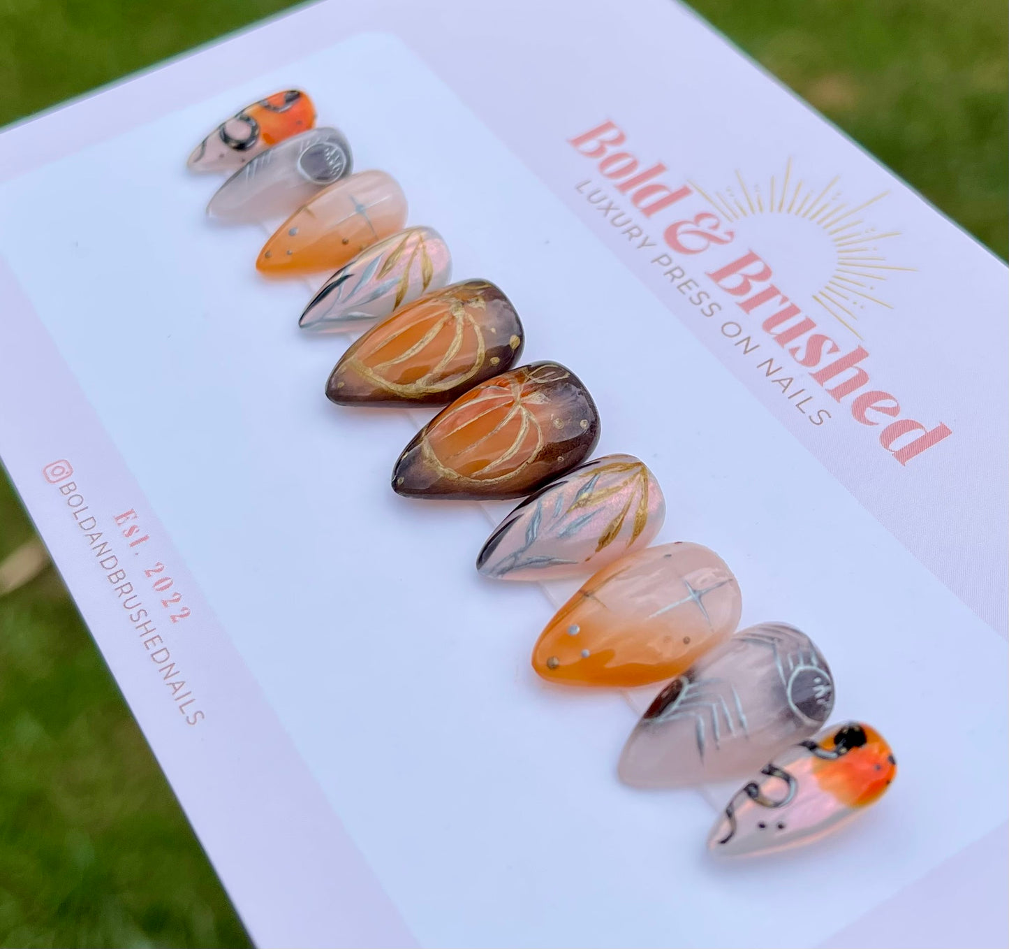 Chrome Snakes and Aura Pumpkins Halloween Press On Nail Set