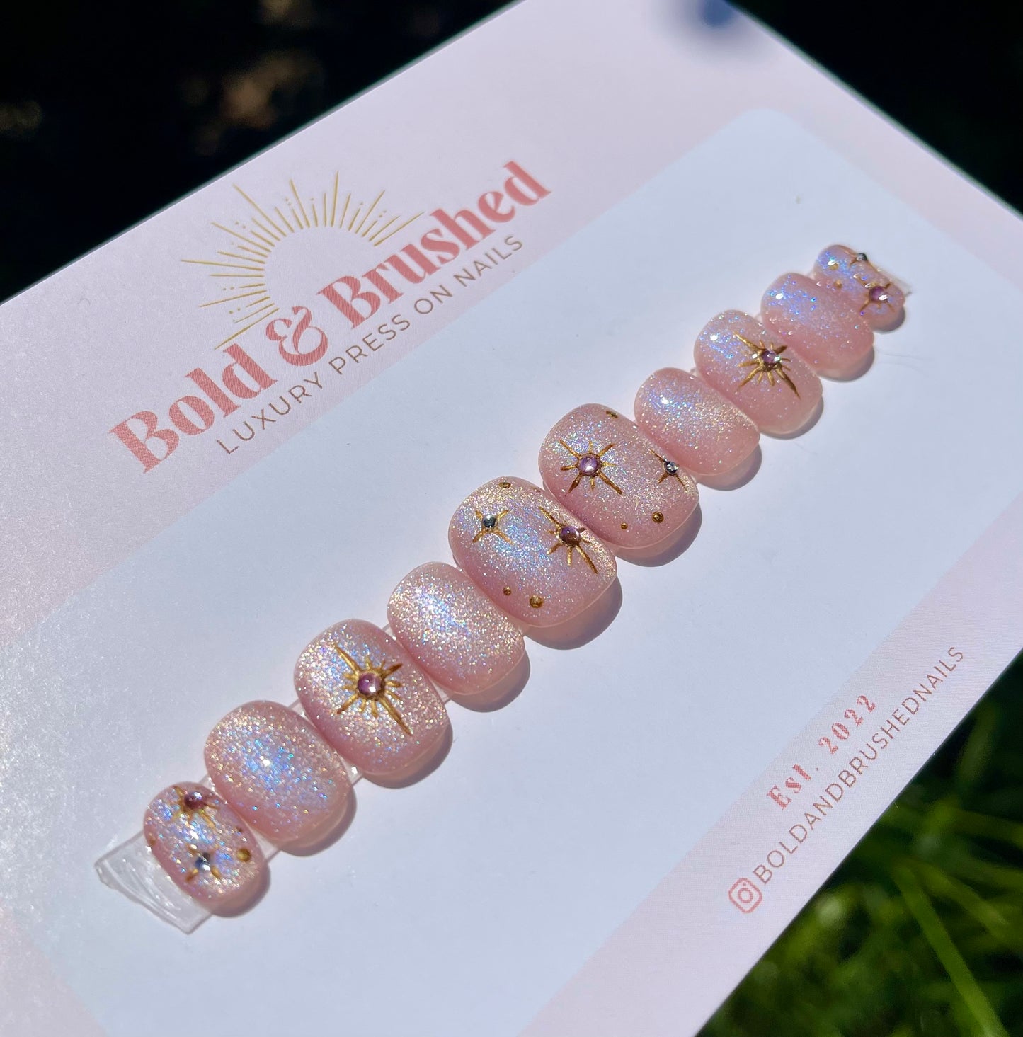Pink Celestial Cateye Press On Nail Set