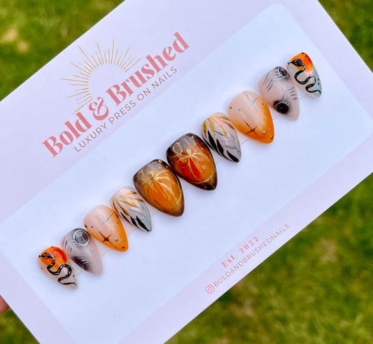 Chrome Snakes and Aura Pumpkins Halloween Press On Nail Set