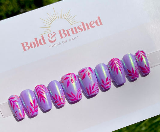 Hot Pink & Chrome Tropical Leaves