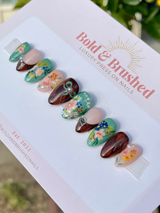 Brown Argyle with Dainty Bouquets