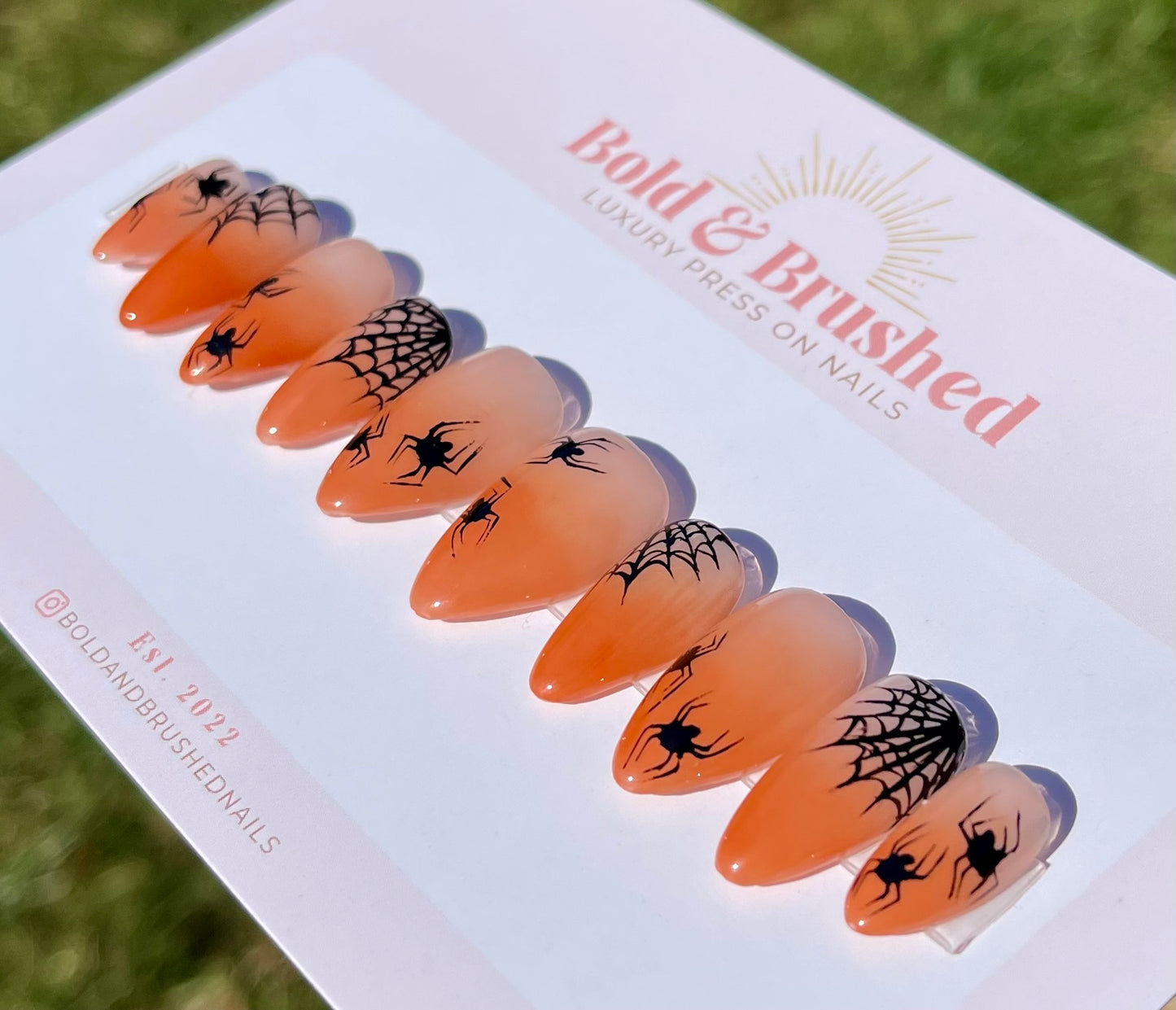 Spider Webbed Orange Ombre Halloween Press On Nail Set