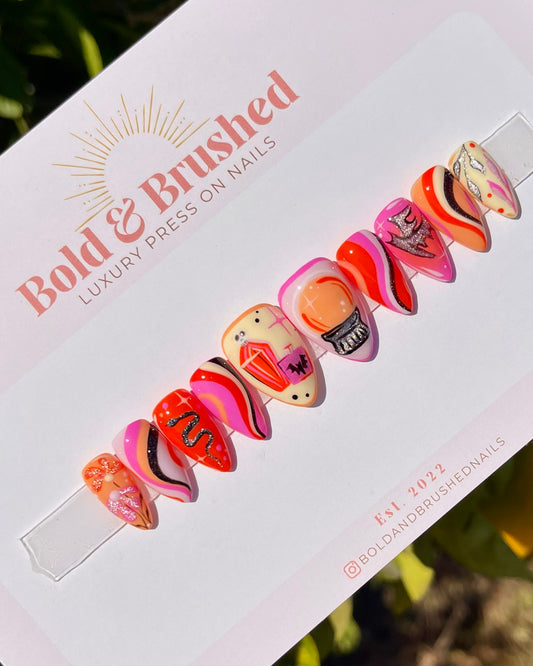 Skull Potion Bottles and Witchy Fortunes Retro Vintage Halloween Press On Nail Set