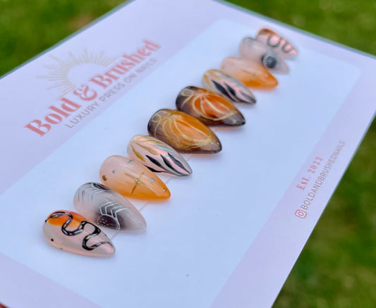 Chrome Snakes and Aura Pumpkins Halloween Press On Nail Set