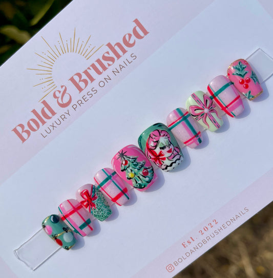 Deco Pink Plaid & Vintage Christmas Tree with Ornaments