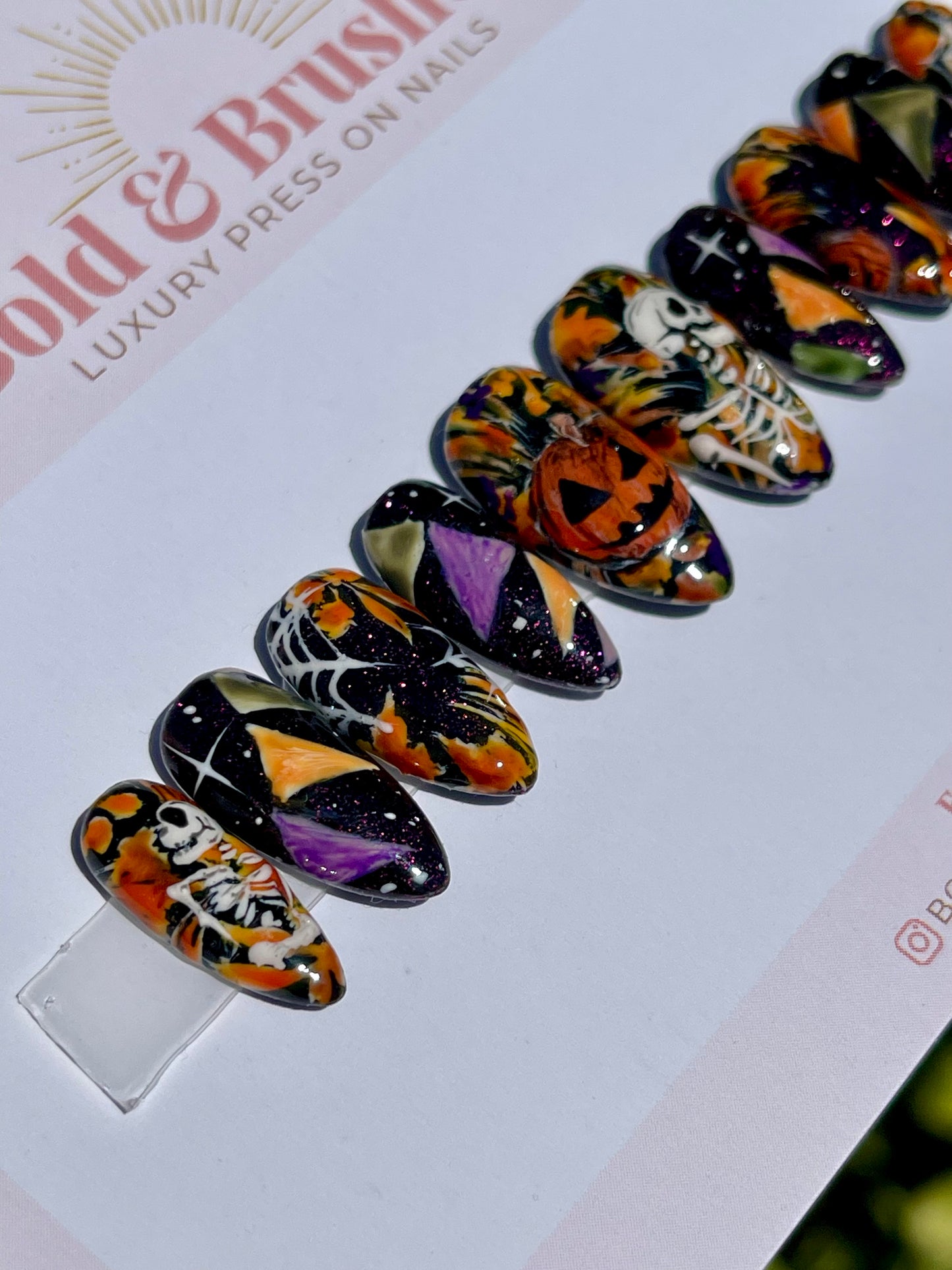 Skelton & Creepy Jack o Lantern Autumnal Halloween Press On Nail Set
