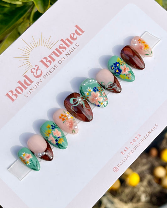 Brown Argyle with Dainty Bouquets