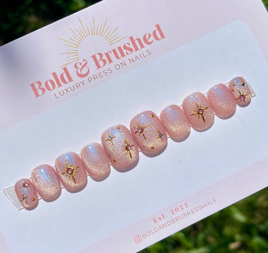 Pink Celestial Cateye Press On Nail Set