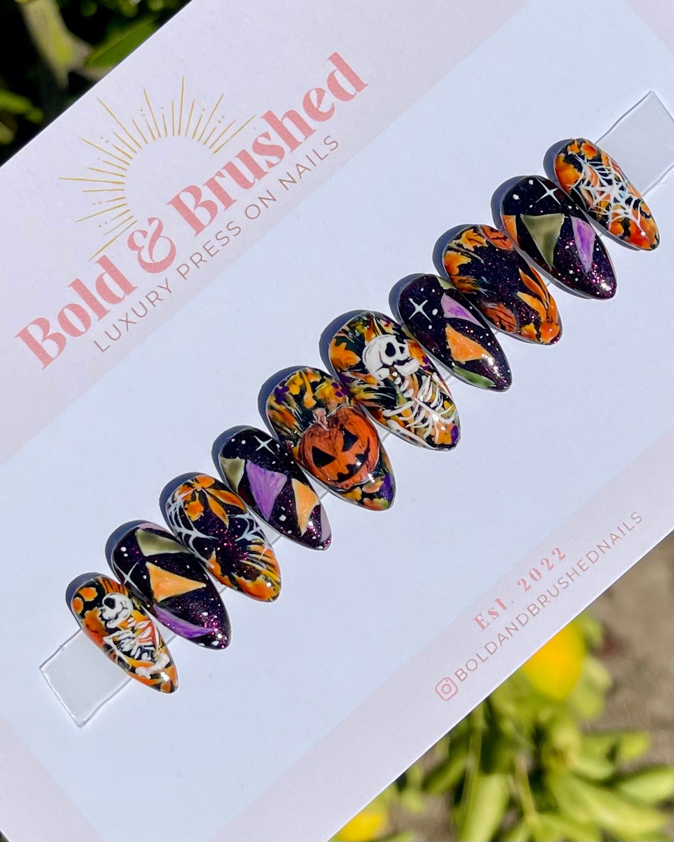 Skelton & Creepy Jack o Lantern Autumnal Halloween Press On Nail Set