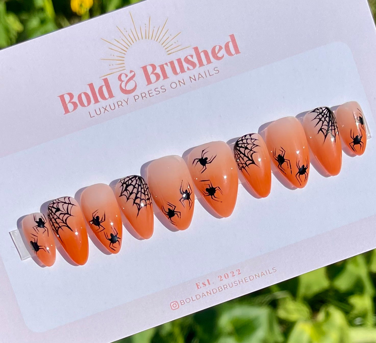 Spider Webbed Orange Ombre Halloween Press On Nail Set