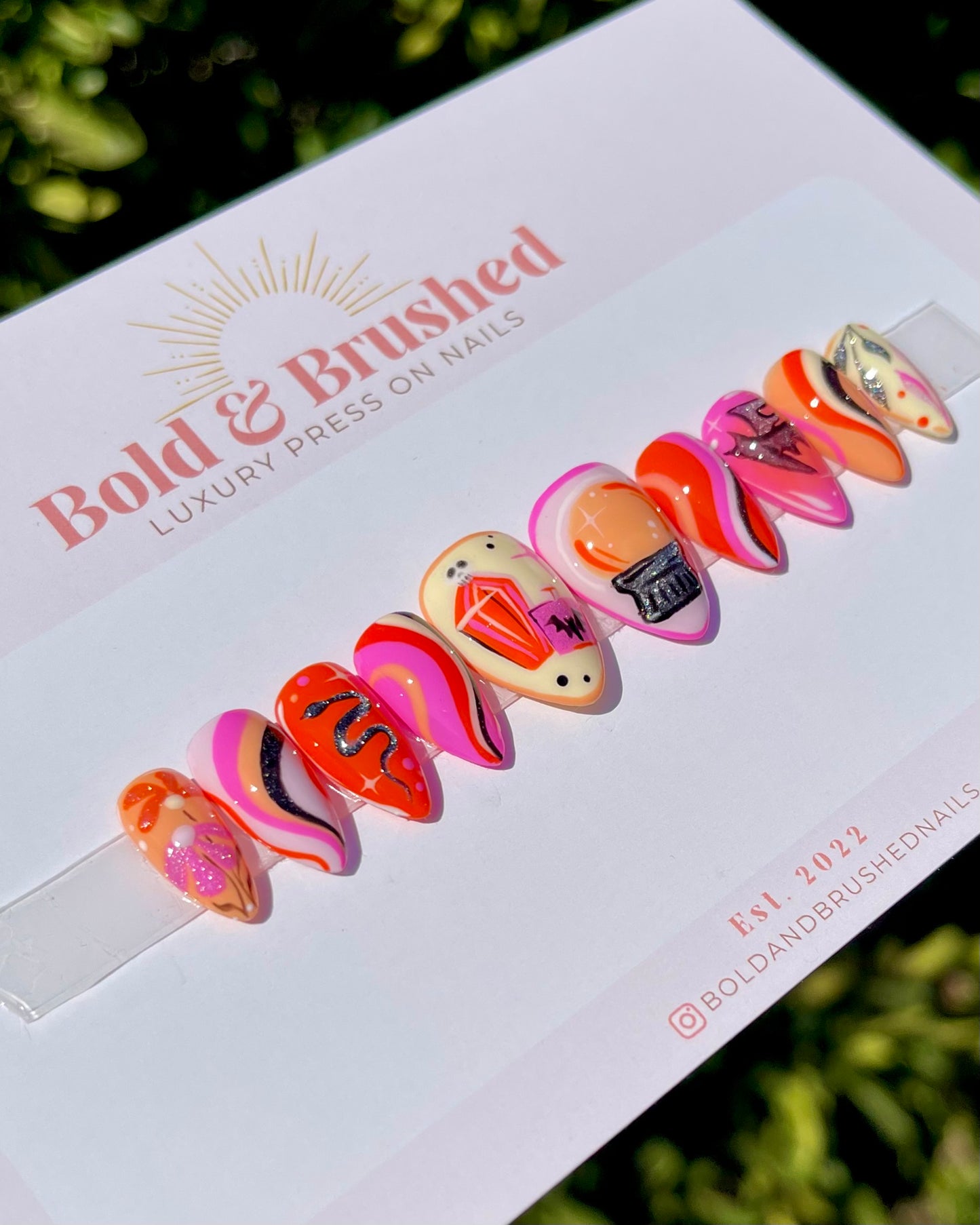 Skull Potion Bottles and Witchy Fortunes Retro Vintage Halloween Press On Nail Set