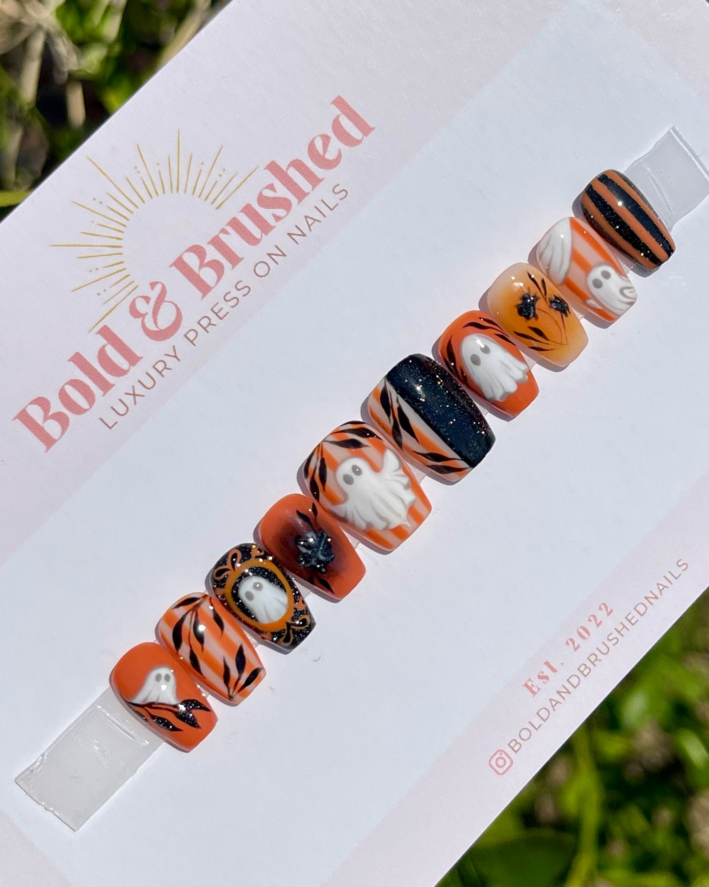 Victorian Ghosts and Pinstripes Halloween Press On Nail Set