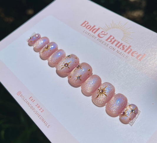 Pink Celestial Cateye Press On Nail Set