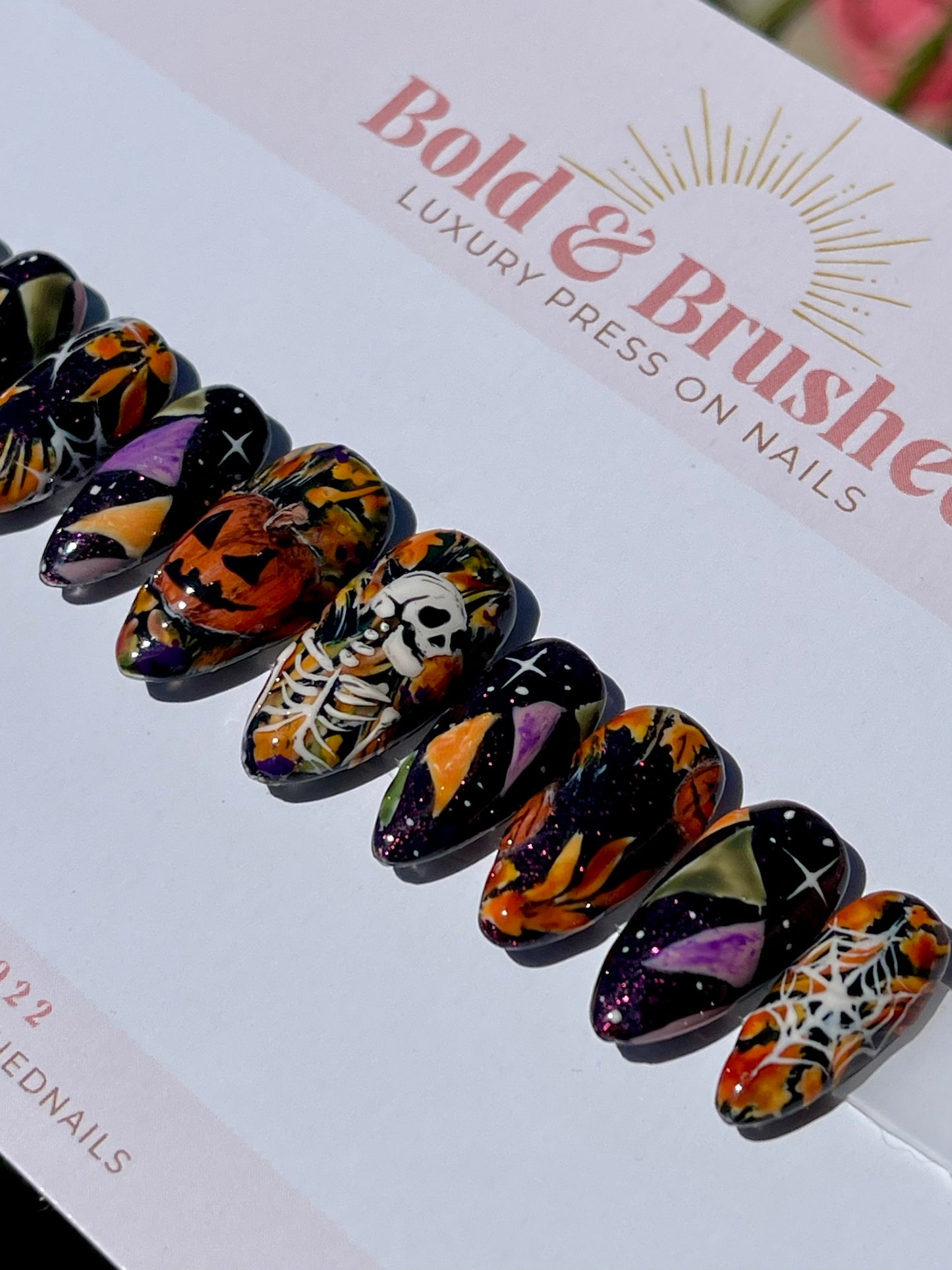 Skelton & Creepy Jack o Lantern Autumnal Halloween Press On Nail Set